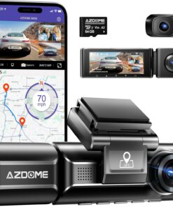 AZDOME M550 3 Channel Dash Cam, 4K+2.5K Dual Dash Camera for Cars Built-in WiFi GPS, 1440P+1080P+1440P Front and Rear Inside, 64GB Card Included, 3.19" IPS Screen, WDR, IR Night Vision, Parking Mode