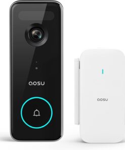 AOSU Doorbell Camera Wireless, 5MP Ultra HD, No Monthly Fee, 2.4/5 GHz WiFi Video Doorbell with Homebase, Battery/Wired Powered, Work with Alexa & Google Assistant