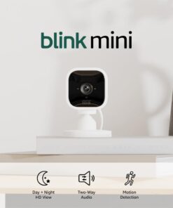 Blink Mini - Compact indoor plug-in smart security camera, 1080p HD video, night vision, motion detection, two-way audio, easy set up, Works with Alexa – 1 camera (White)