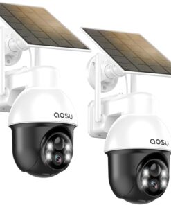 AOSU Solar Camera Security Outdoor - Security Cameras Wireless Outdoor with 360° Panoramic View, Human Auto Tracking, 2K Night Vision, Compatible with Alexa/Google Assistant (2 Pack)