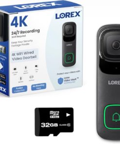 Lorex 4K Wired WiFi Smart Video Doorbell Camera w/No Subscription Fee - Smart Security Lighting, Night Vision, Motion Detection, Requires Existing Wiring Black