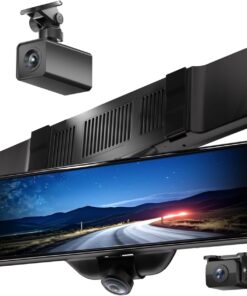 NV-360 11" FHD Mirror Dash Cam Backup Camera, 3 Channel Rear View Mirror Camera, 360 Degree Camera, Super Night Vision, F1.0 Aperture Lens, Touch Screen, Included 64GB SD Card