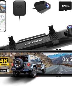 WOLFBOX G900 PRO Mirror Dash Cam with STARVIS 2 IMX678, 12 inches Rear View Mirror Camera with Front 4K and Rear 2.5K, Included 128GB Card, Voice Control, 5.8GHz WiFi, Loop Recording, G-Sensor & GPS