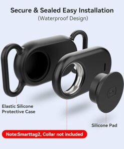 Dog Collar Holder(2 Pack) for Galaxy Smarttag2, Waterproof Silicone Case for Pet Cat, Anti-Lost Scratch Resistant Protective Cover Accessory for Samsung Galaxy Smart tag2 (Black)